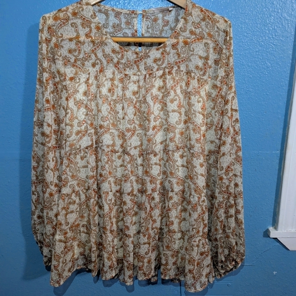 Ama Paisley Print Women's Top - Cream and Brown